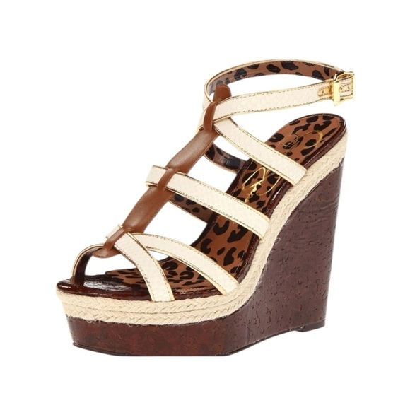 Jessica Simpson Brown and Cream Wedge/ platform wedges / Sandals size 7.5 - Picture 1 of 12